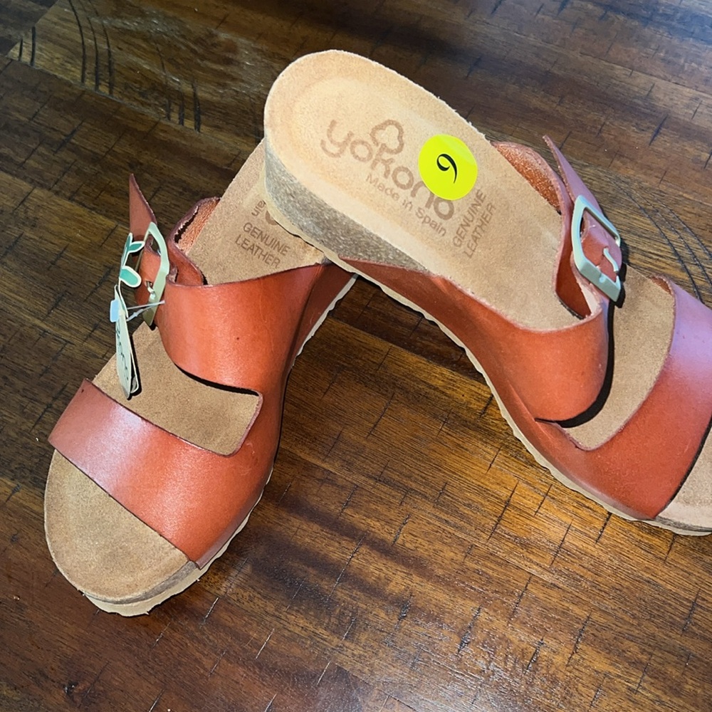 Yokono women’s Vaque Nuez Cork Wedge Single Buckle Sandals NWT without box